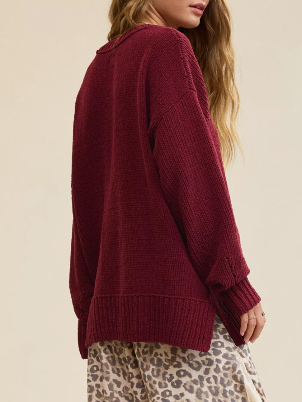 Aerie Like Candy Crew Sweater in Deep Cherry Cozy Chenille Loose Fit - Picture 3 of 13